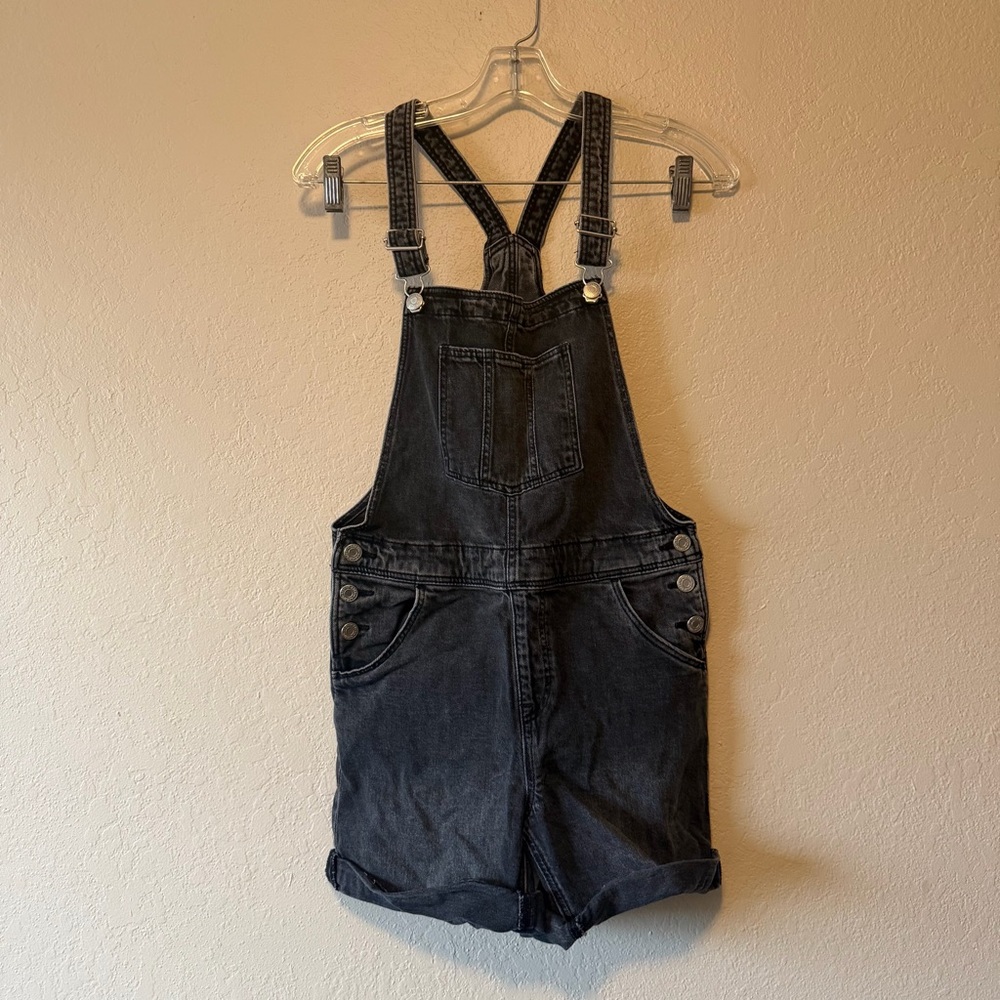 H&M, Girls Dark Grey Snap Buttons Shorts Overall Shortalls, Size 14